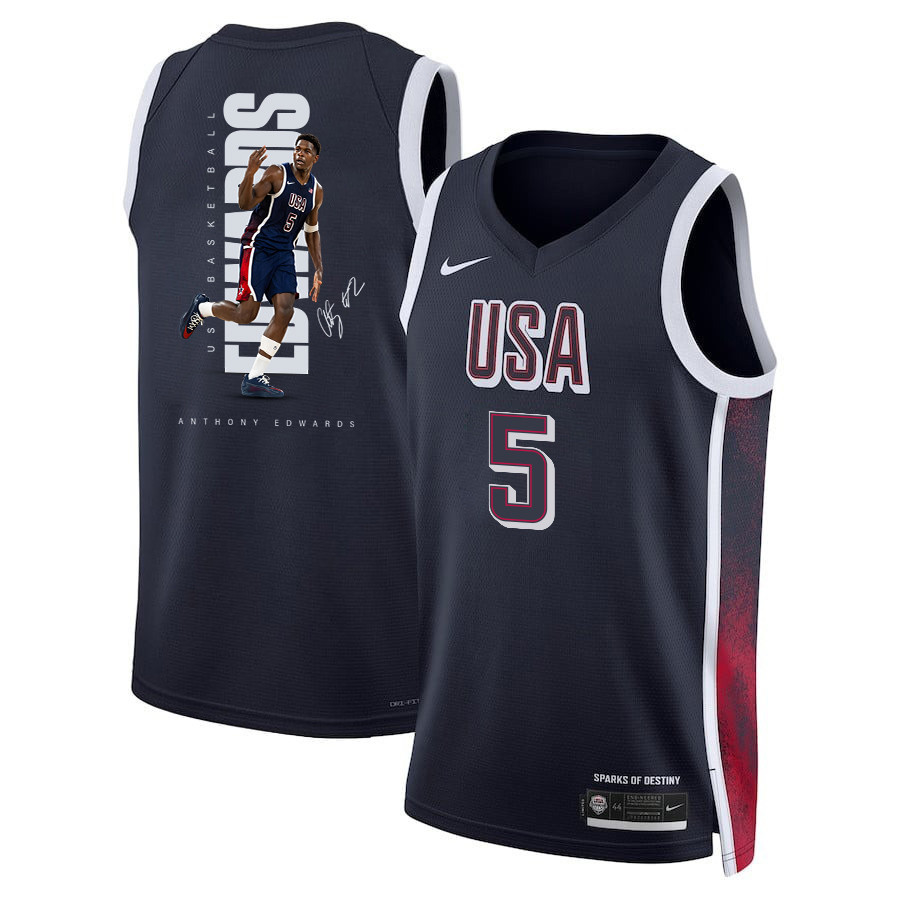 Anthony Edwards 5 Olympic Paris 2024 USA Basketball Unisex Swingman Jersey Navy Multicolor