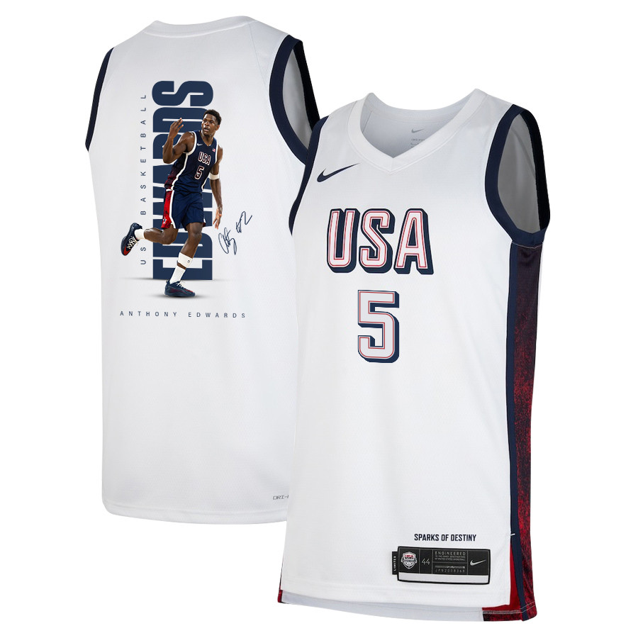 Anthony Edwards 5 Olympic Paris 2024 USA Basketball Unisex Swingman Jersey White Multicolor