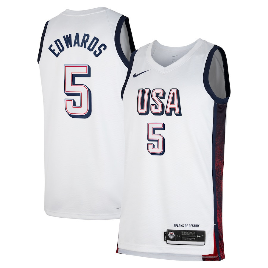 Anthony Edwards 5 USA Basketball 2024 Swingman Jersey White Unisex Adult Sizes S-3XL