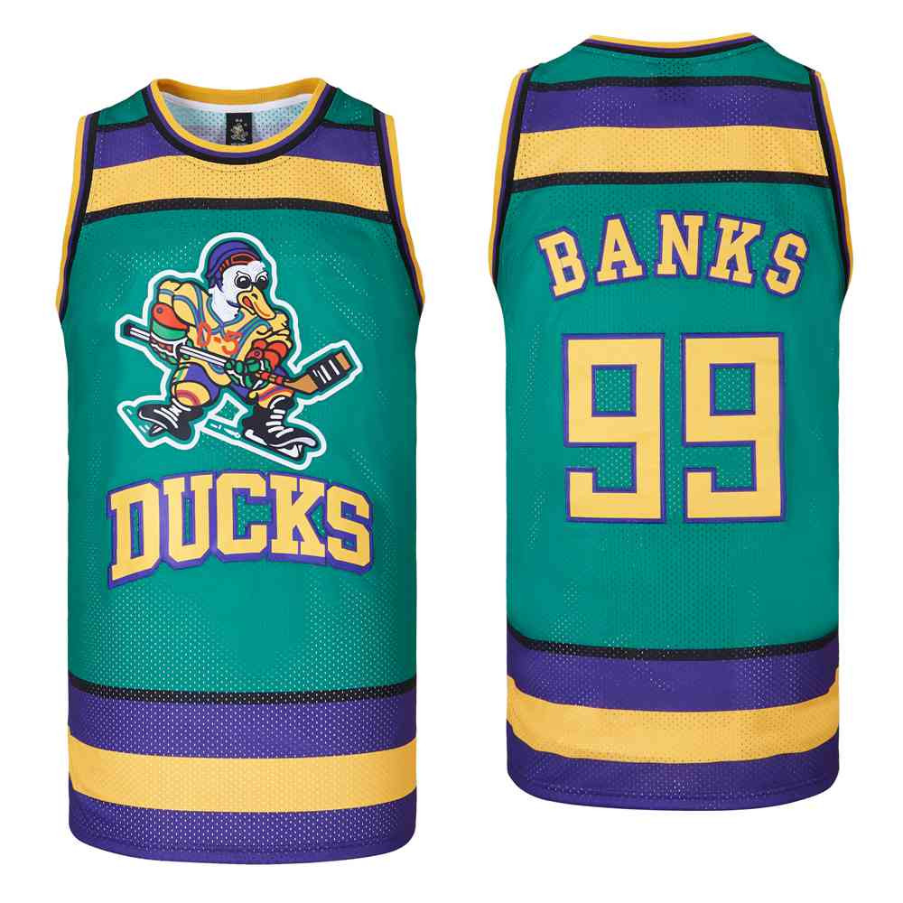 Banks 99 Mighty Ducks Swingman Jersey Green Unisex Adult Sizes S-3XL