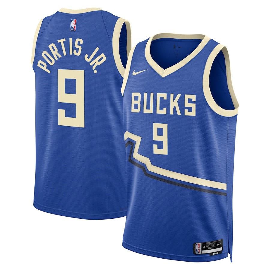 Bobby Portis Jr. 9 Milwaukee Bucks Unisex 2024/25 Swingman City Edition Jersey Royal Multicolor