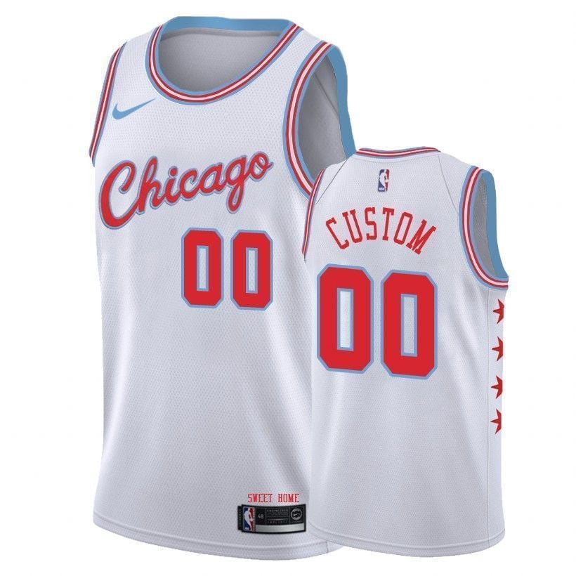 Bulls Custom #00 City White Sports Jersey - Unisex Adult Sizes S-3XL Multicolor