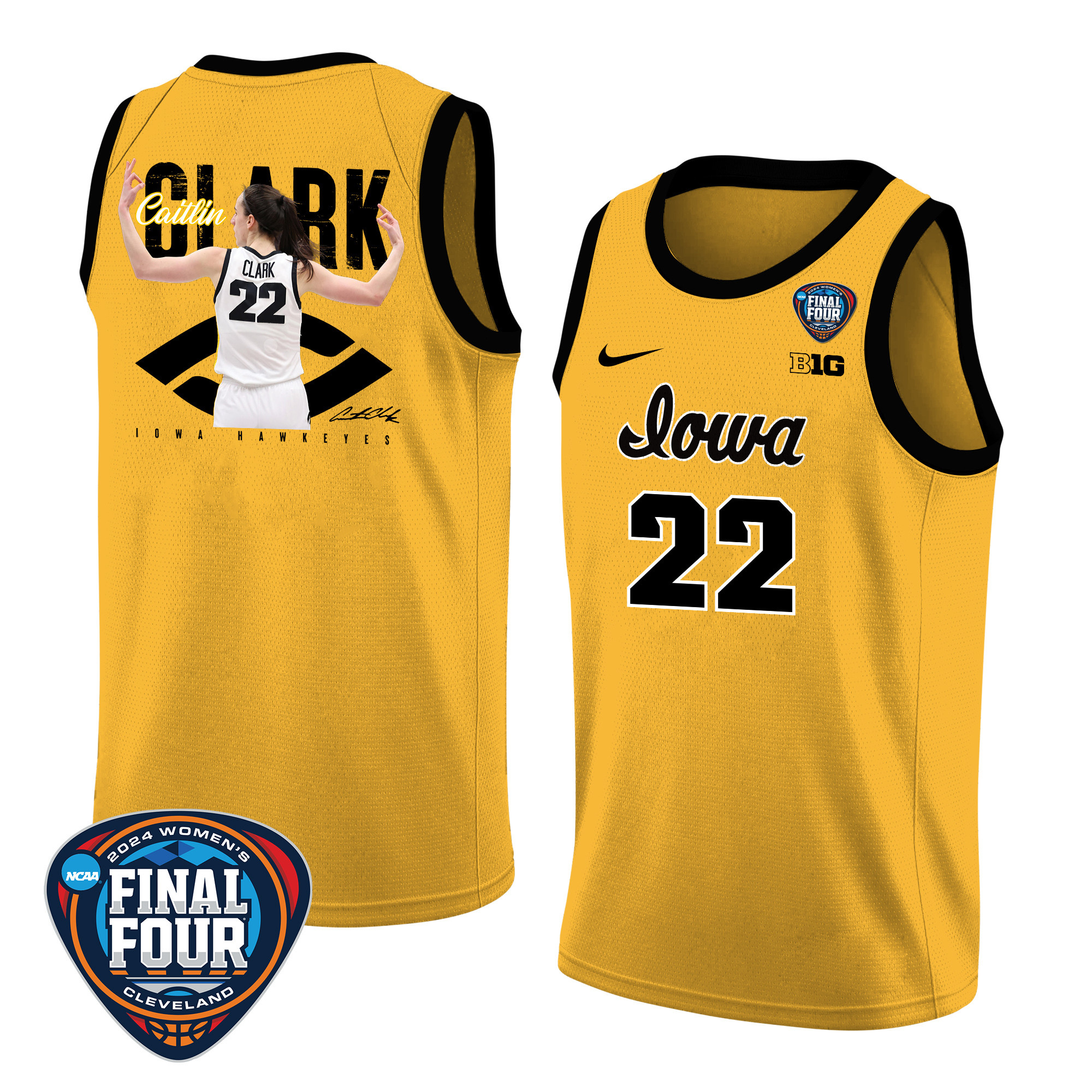 Caitlin Clark #22 Iowa Hawkeyes 2024 Basketball Jersey Graphic Pattern V2 Yellow Multicolor Unisex