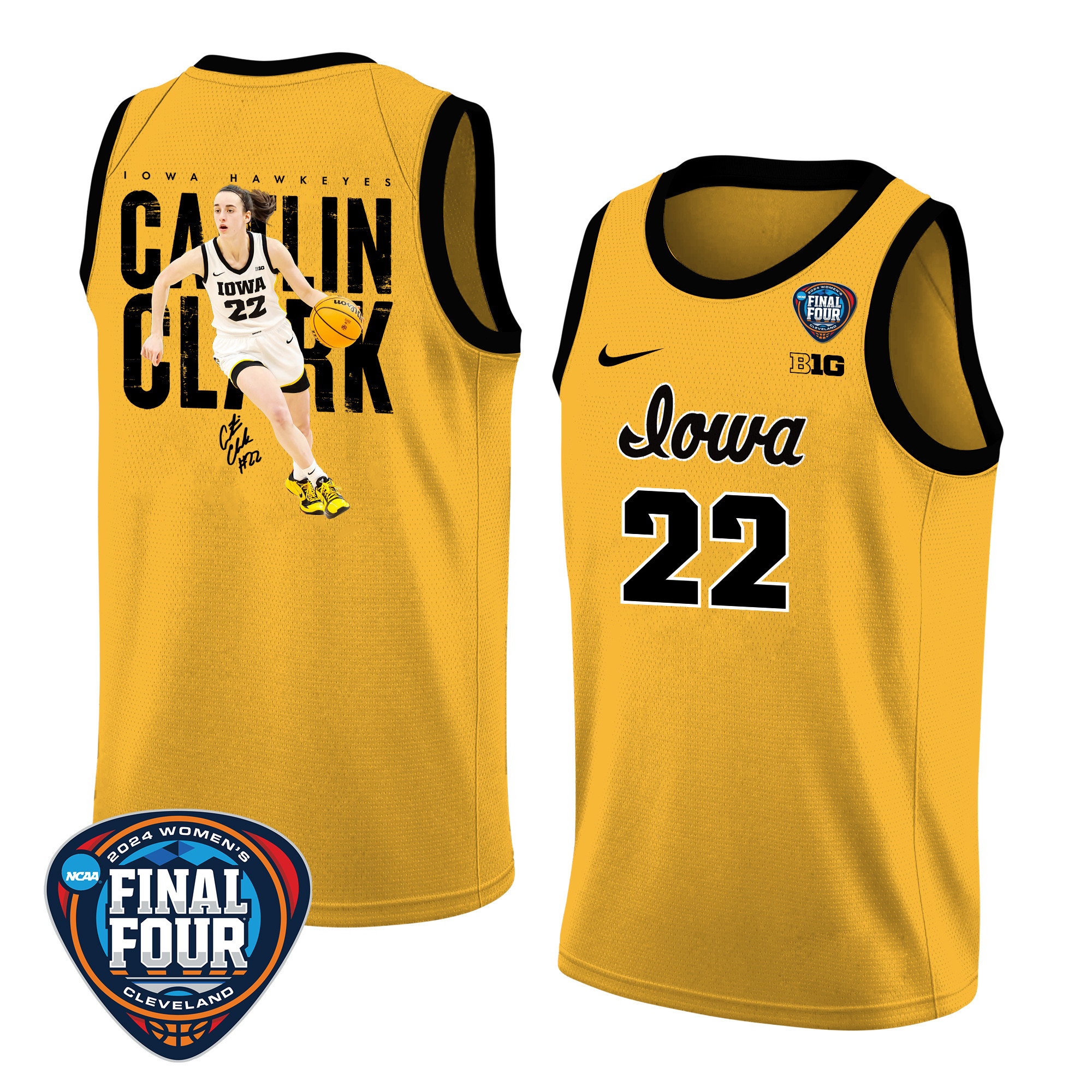 Caitlin Clark #22 Iowa Hawkeyes 2024 Basketball Jersey Graphic - Yellow Unisex