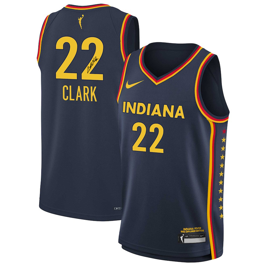 Caitlin Clark 22 Signed Indiana Fever 2024 WNBA Draft Jersey Unisex Navy Multicolor