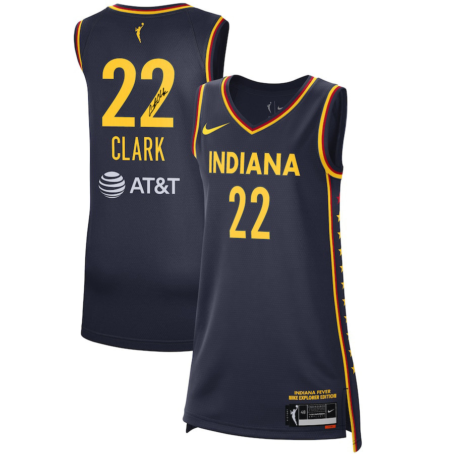Caitlin Clark 22 Signed Indiana Fever 2024 WNBA Draft Rebel Edition Unisex Jersey - Navy