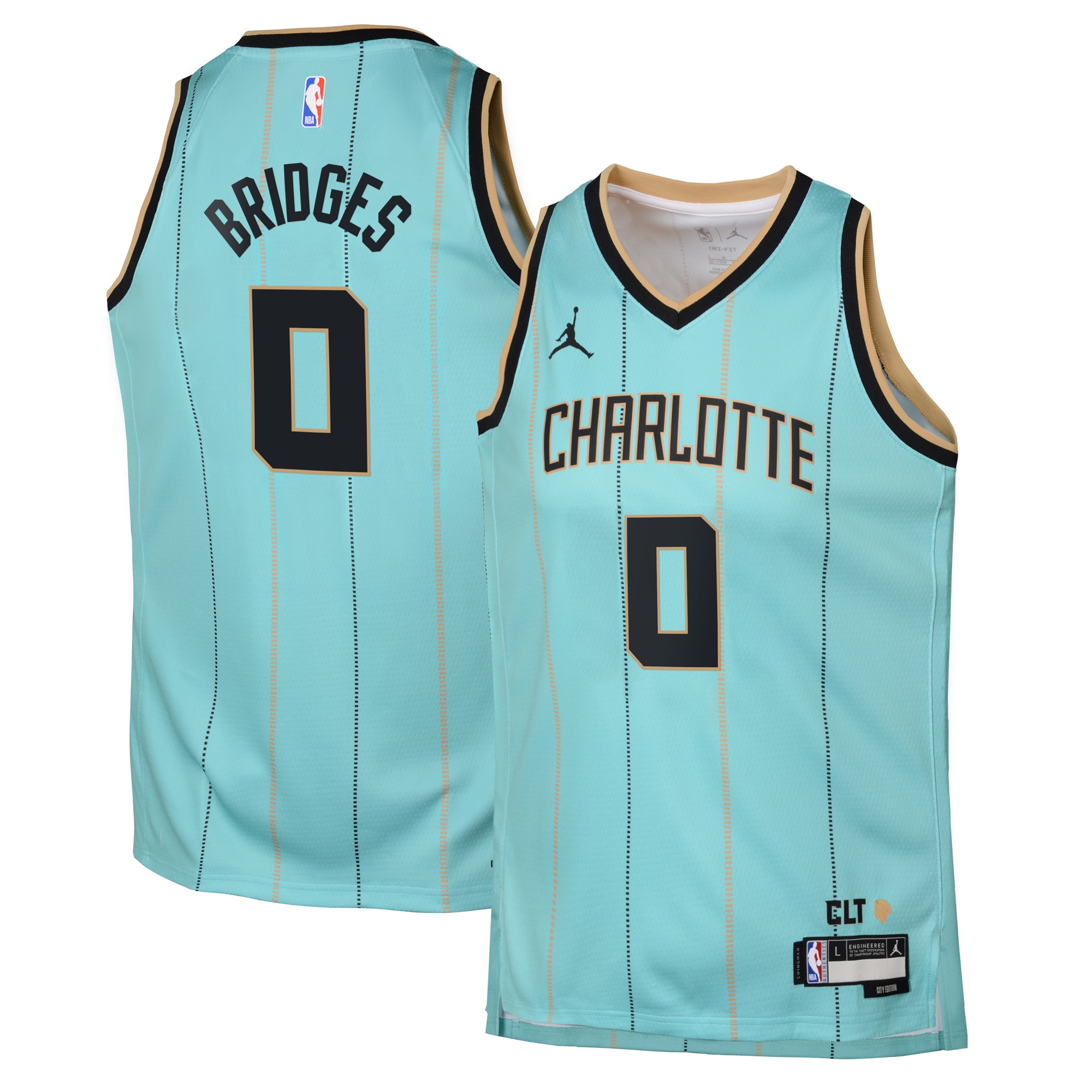Camiseta Jordan Brand City Edition Swingman Charlotte Hornets 2024 Verde Azulado Miles Bridges Juvenil S-3XL