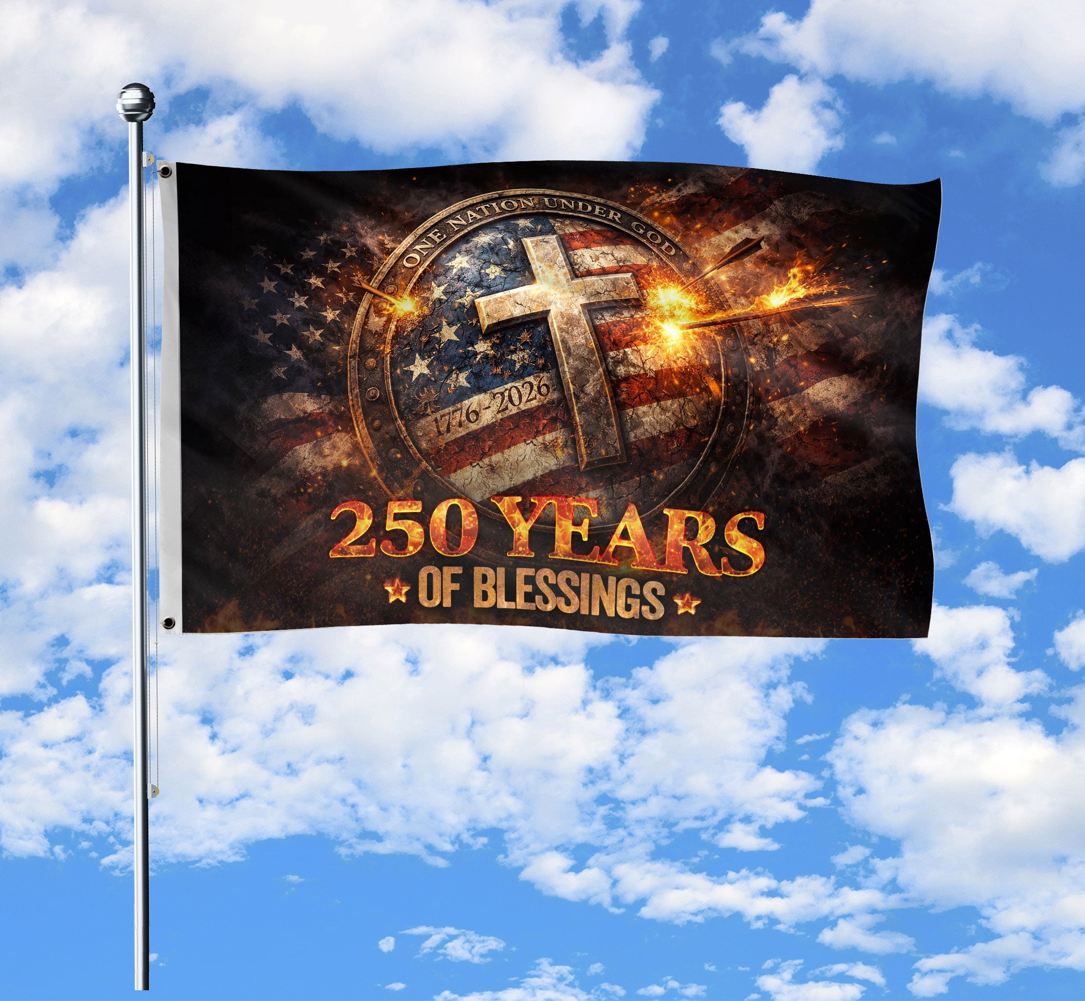 Christian 250 Years America Anniversary Flag One Nation Under God 1776-2026 Double Sided House Banner