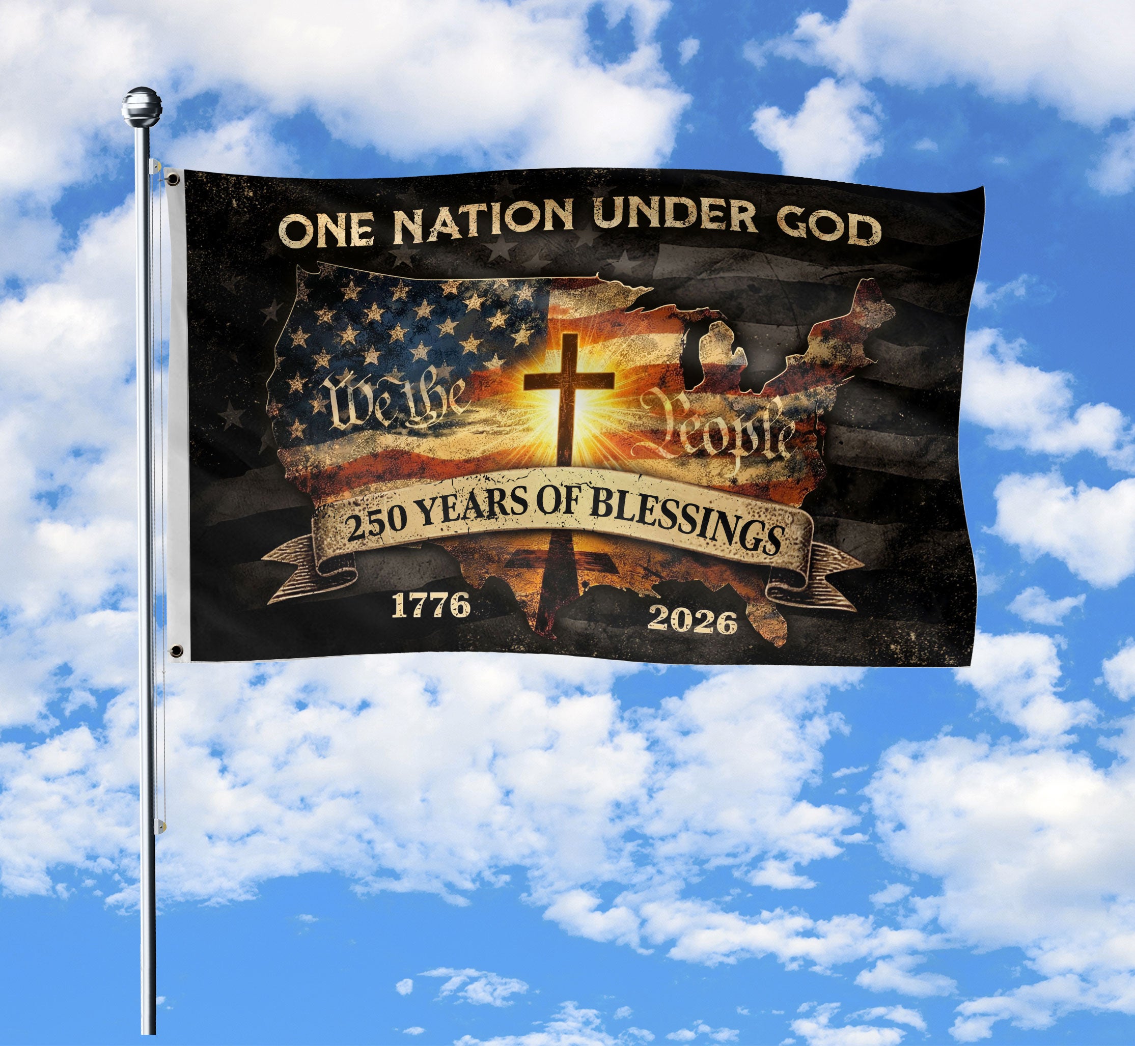 Christian Patriotic One Nation Under God USA 250th Birthday Double-Sided Flag