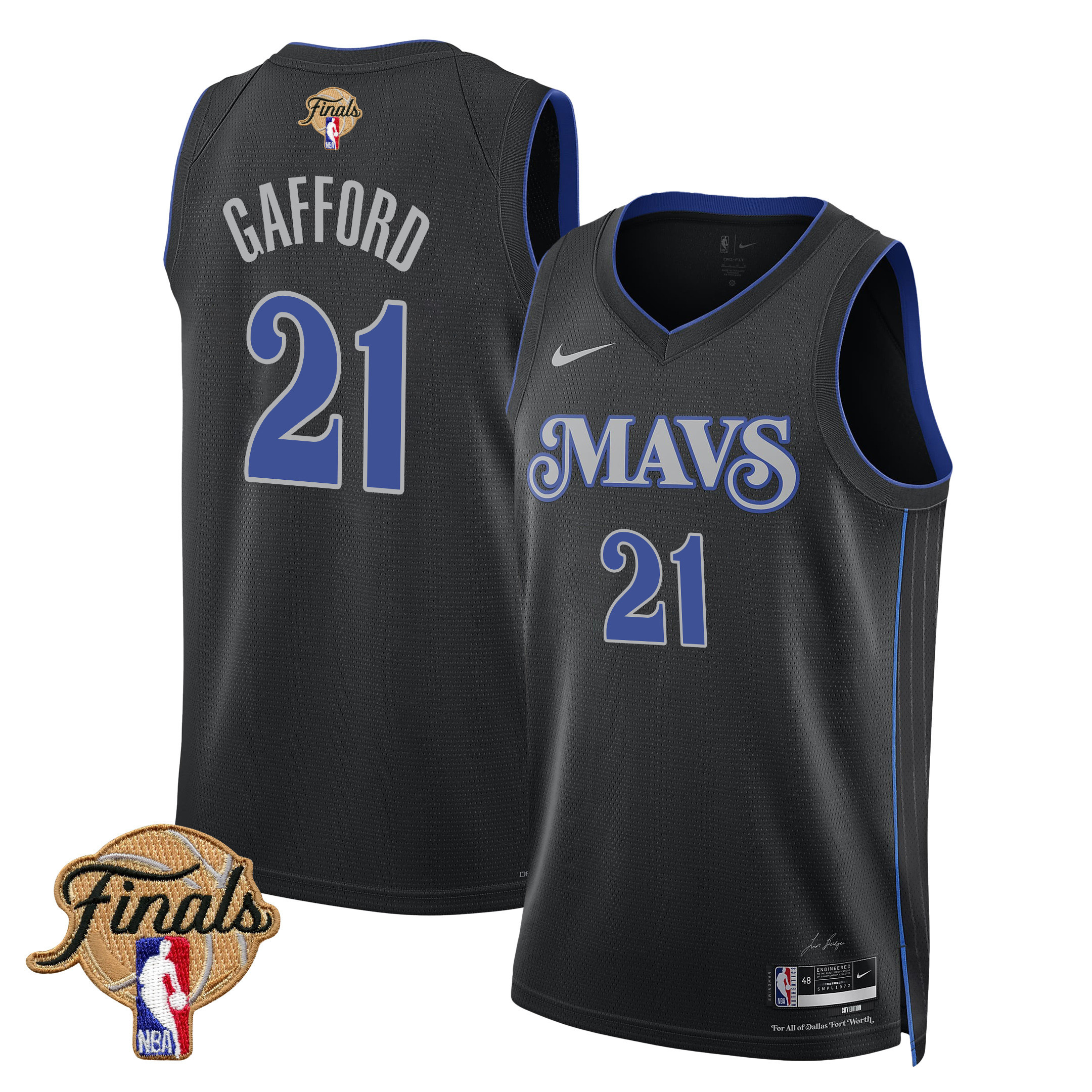 Daniel Gafford 21 Dallas Mavericks 2024 Finals Patch Swingman Jersey City Edition Black