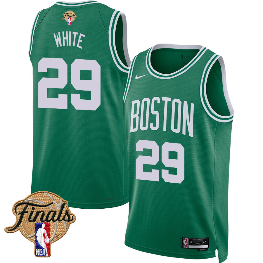 Derrick White 29 Boston Celtics 2024 Finals Patch Icon Edition Jersey Kelly Green