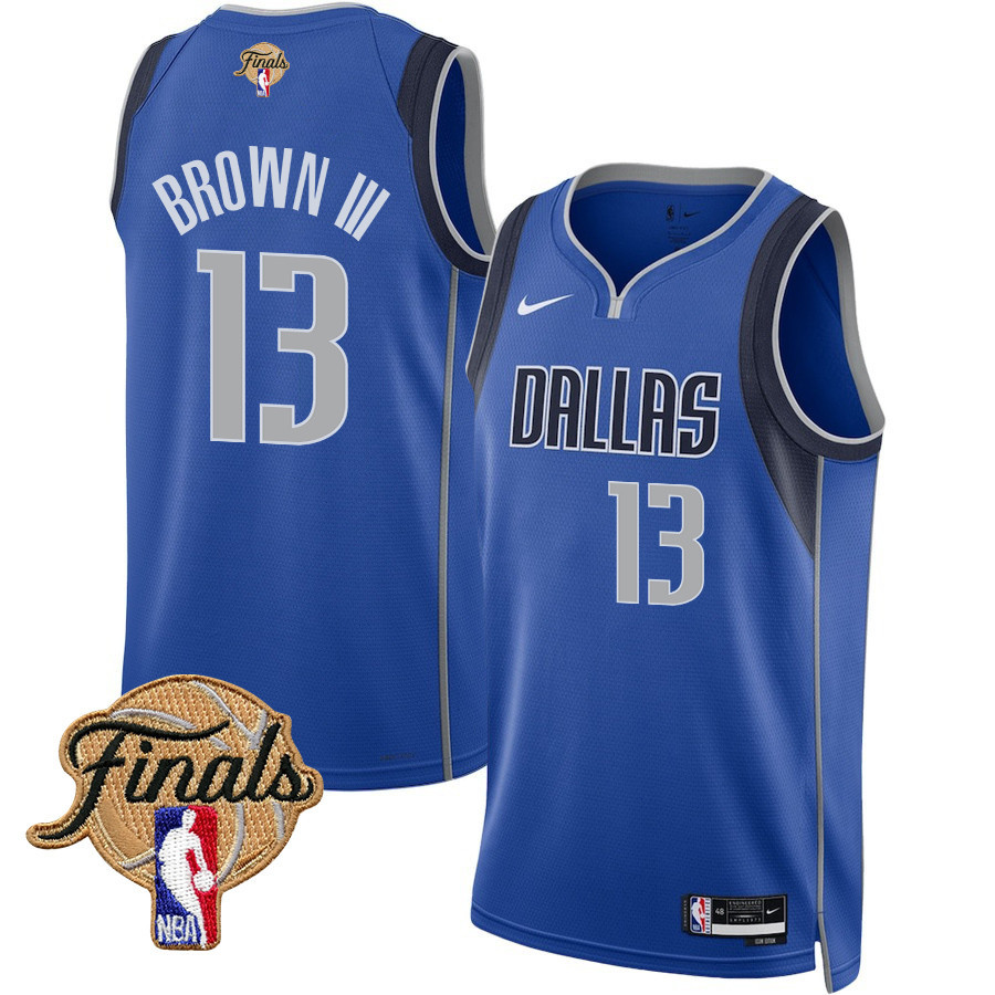 Greg Brown III 13 Dallas Mavericks 2024 Finals Patch Swingman Jersey Icon Edition Blue