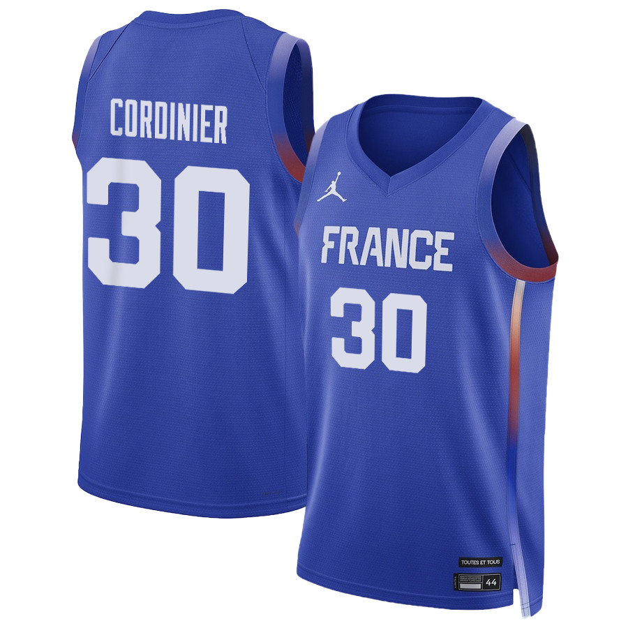 Isaïa Cordinier 30 France Basketball 2024 Summer Olympics Unisex Jersey Royal Multicolor