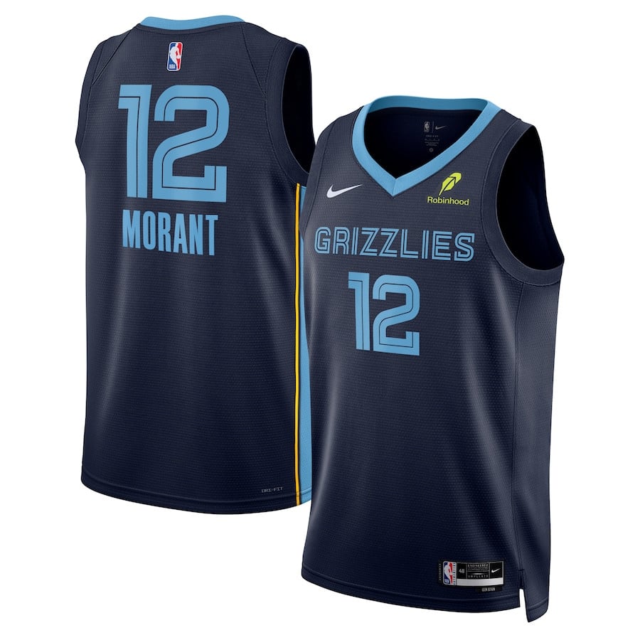Ja Morant 12 Memphis Grizzlies Unisex Swingman Badge Player Jersey Icon Edition Navy