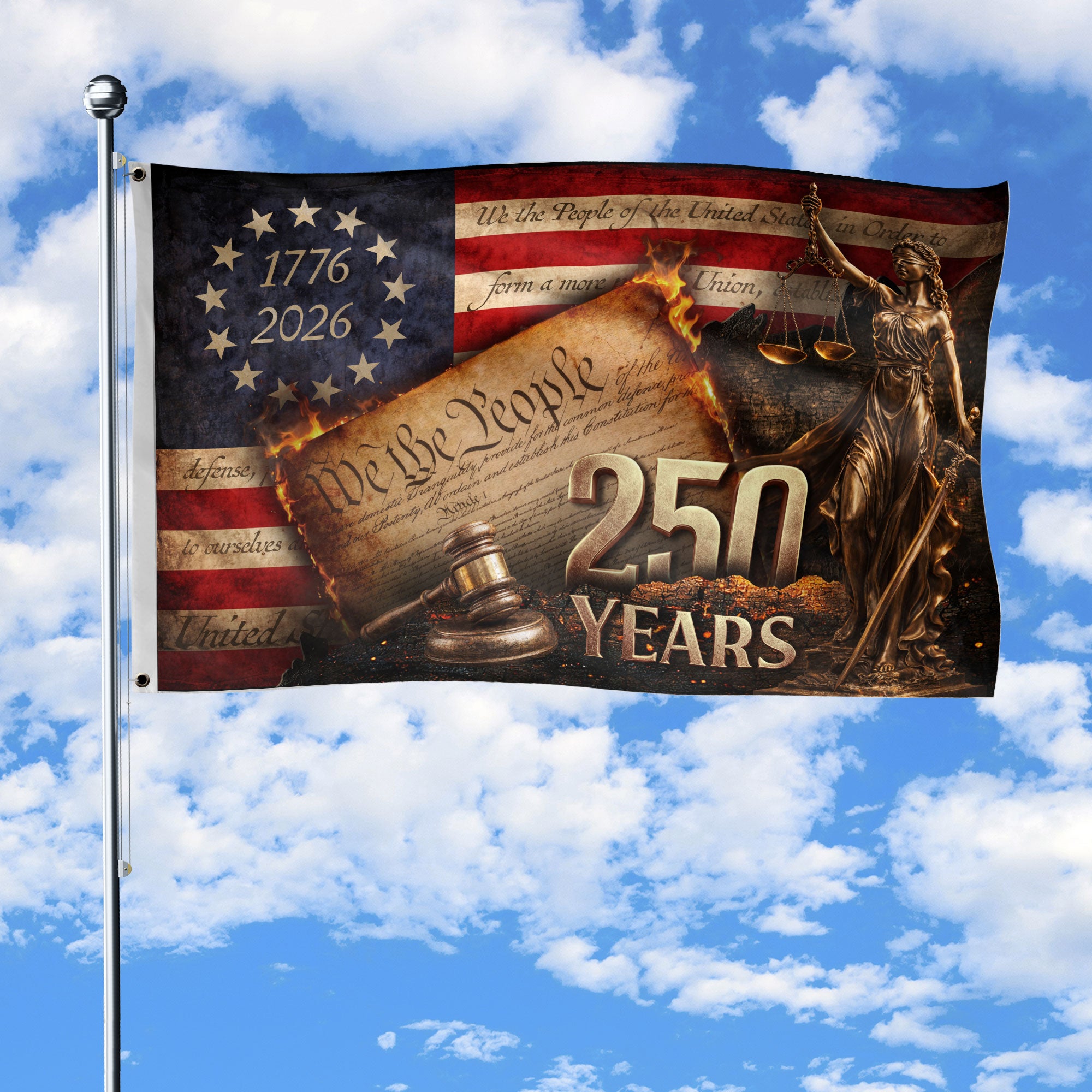 Lady Justice We The People House Flag 1776-2026 250 Years Freedom Patriotic Decor