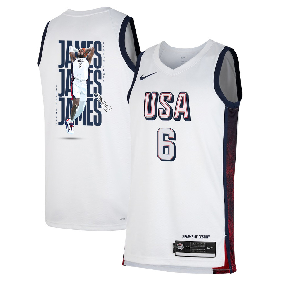 LeBron James USA Basketball 2024 Swingman Player Jersey White Men's Unisex S-3XL