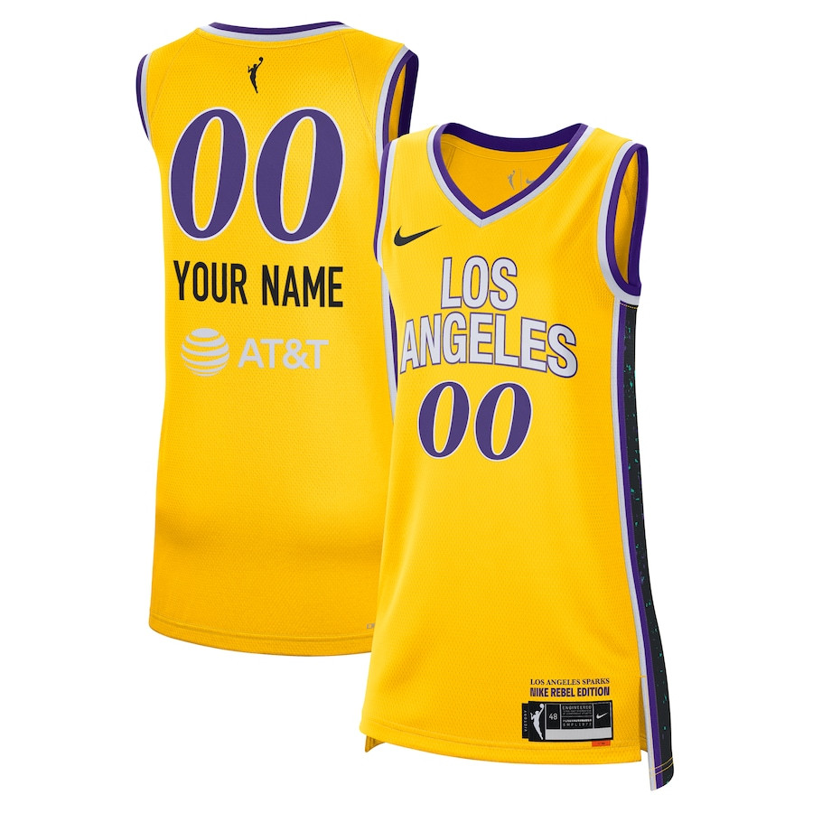 Los Angeles Sparks Unisex 2024 Rebel Edition Custom Jersey Gold Multicolor