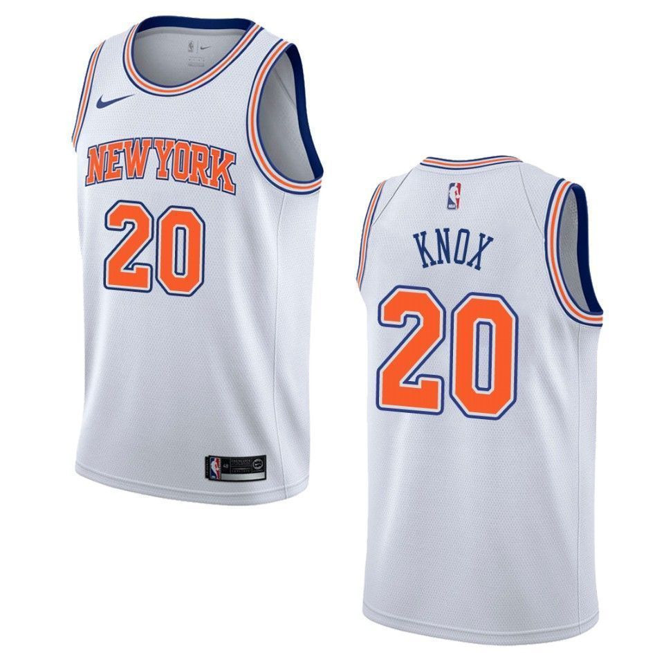 Men New York Knicks Kevin Knox #20 Statement Swingman Jersey White