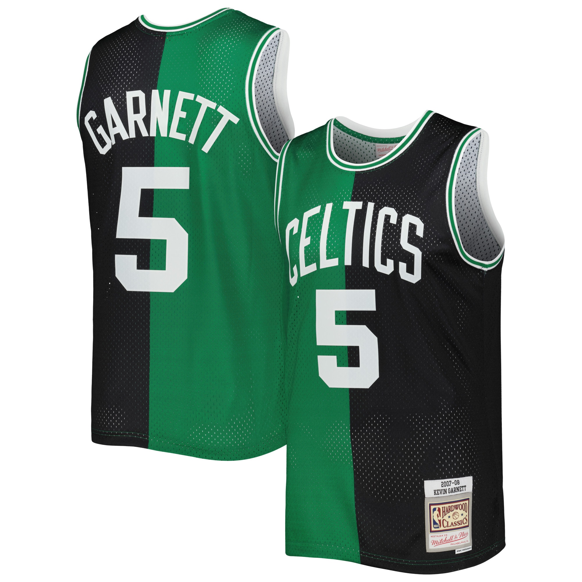 Men's Mitchell & Ness Kevin Garnett Black Kelly Green Boston Celtics 2007/08 Split Swingman Jersey
