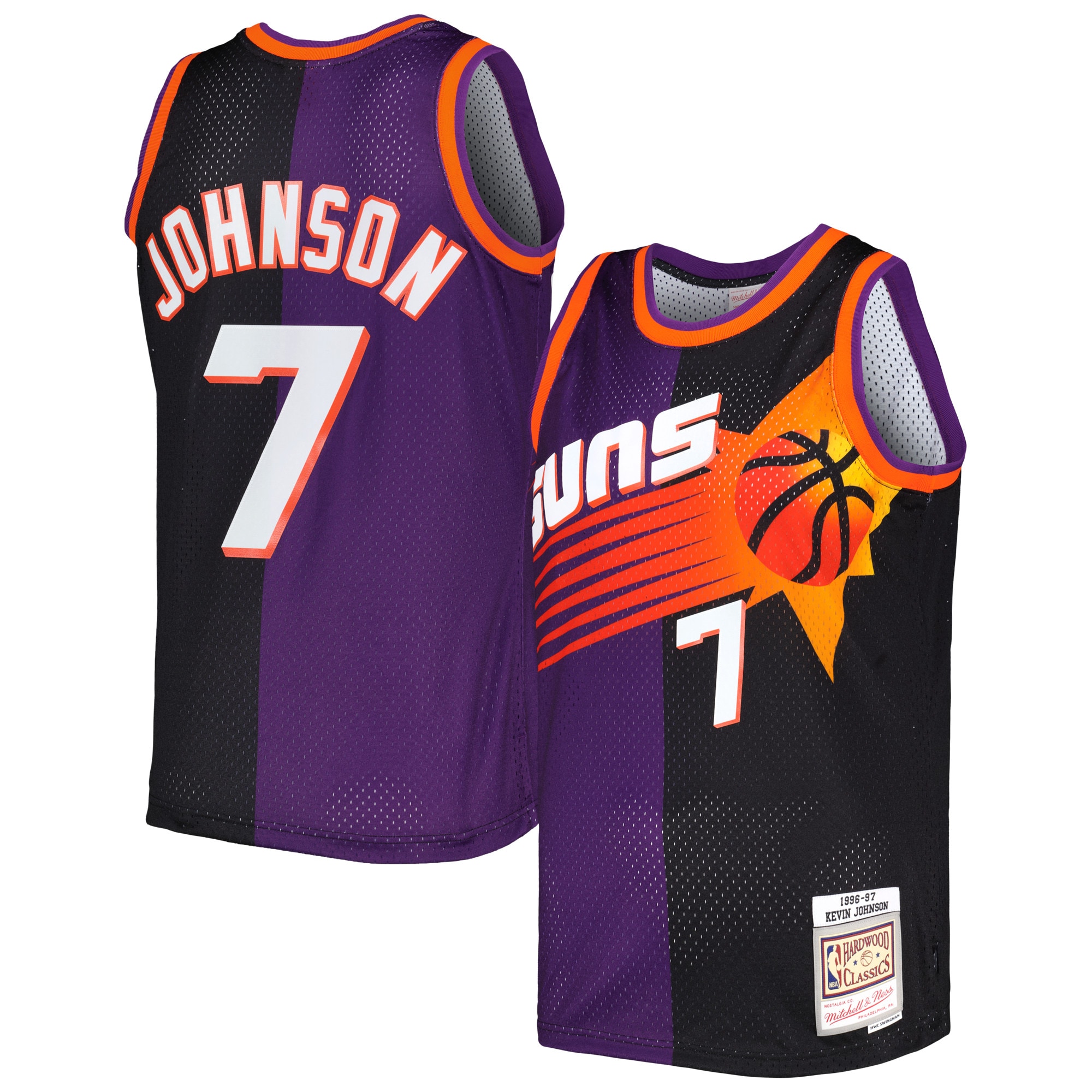 Men's Mitchell & Ness Kevin Johnson Purple Black Phoenix Suns 1996/97 Hardwood Classics Split Swingman Jersey