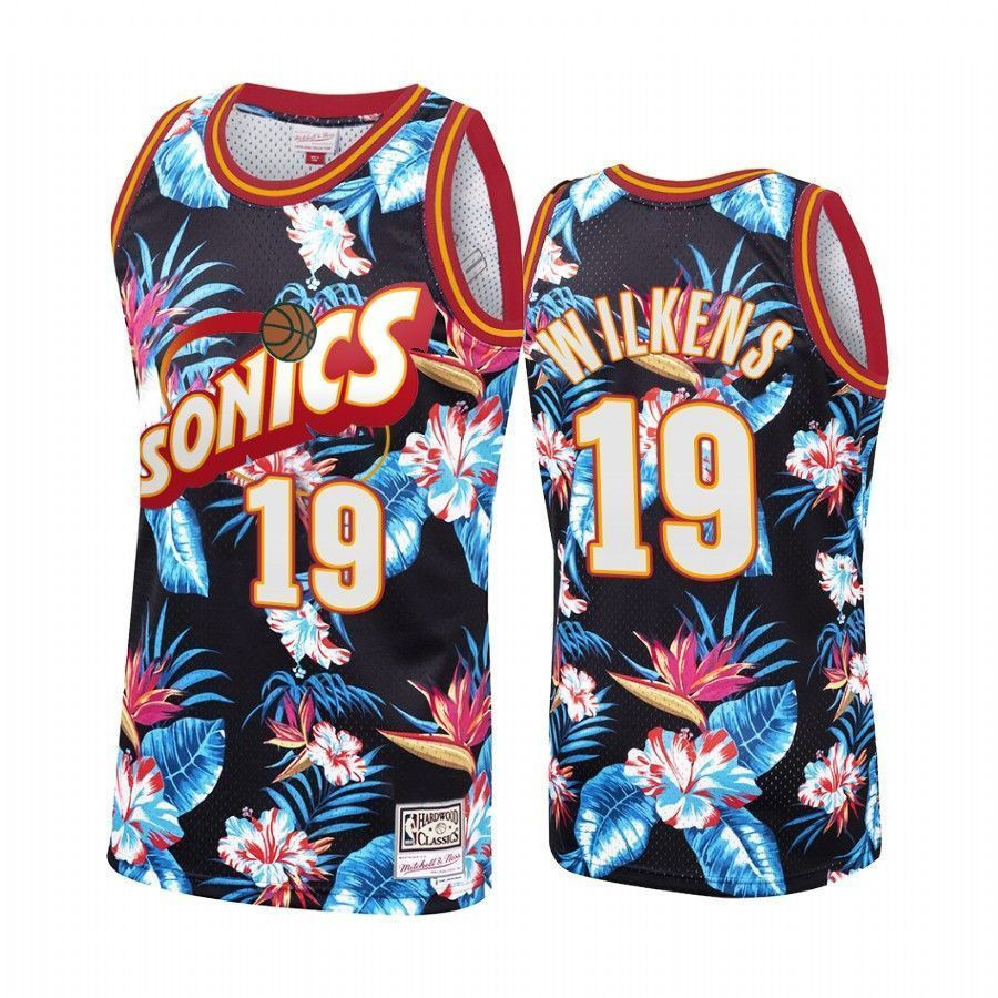 Men's Seattle Supersonics Lenny Wilkens 19 Floral Fashion Jersey Multicolor S-3XL