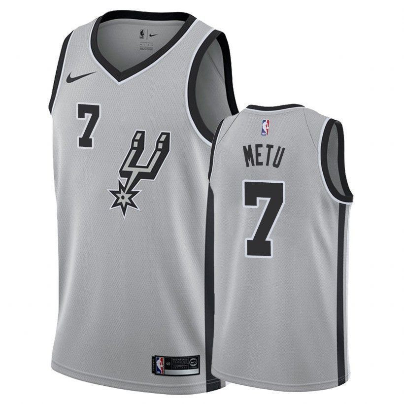 Men's Spurs Chimezie Metu #7 Silver Jersey - Breathable Polyester Athletic Wear