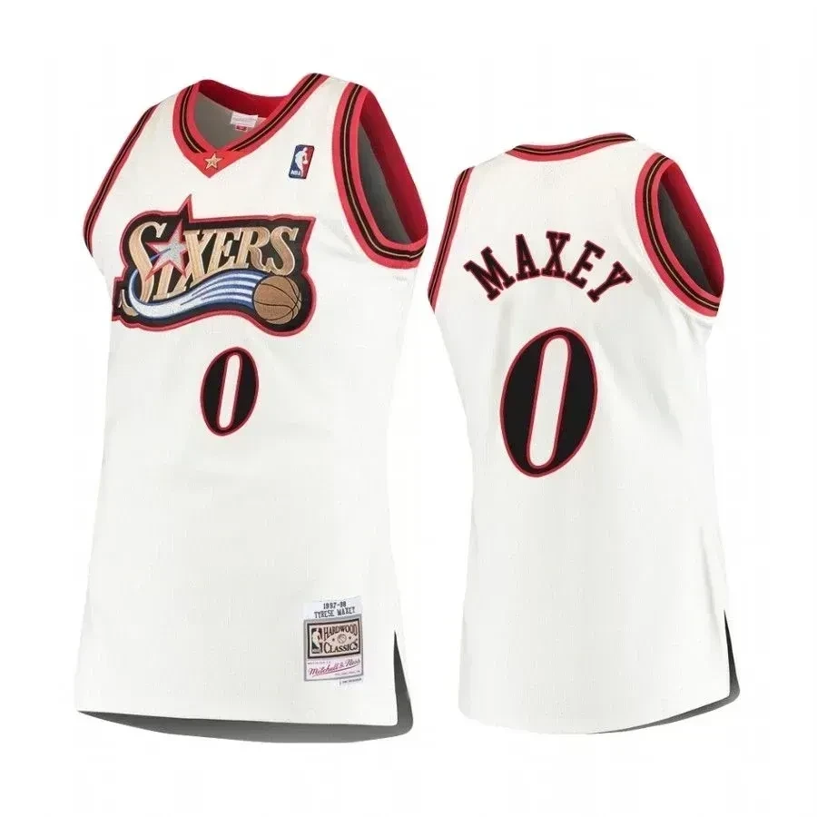 Men's Tyrese Maxey #0 Philadelphia 76ers Hardwood Classics Jersey White