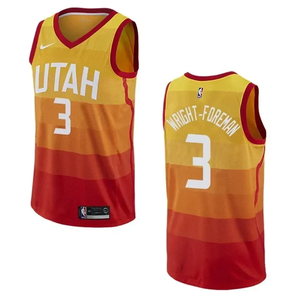 Men's Utah Jazz Justin Wright-Foreman City Swingman Jersey Orange Multicolor