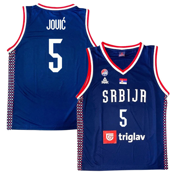 Nikola Jovic 5 Serbia Basketball Unisex 2024 Swingman Player Jersey - Navy