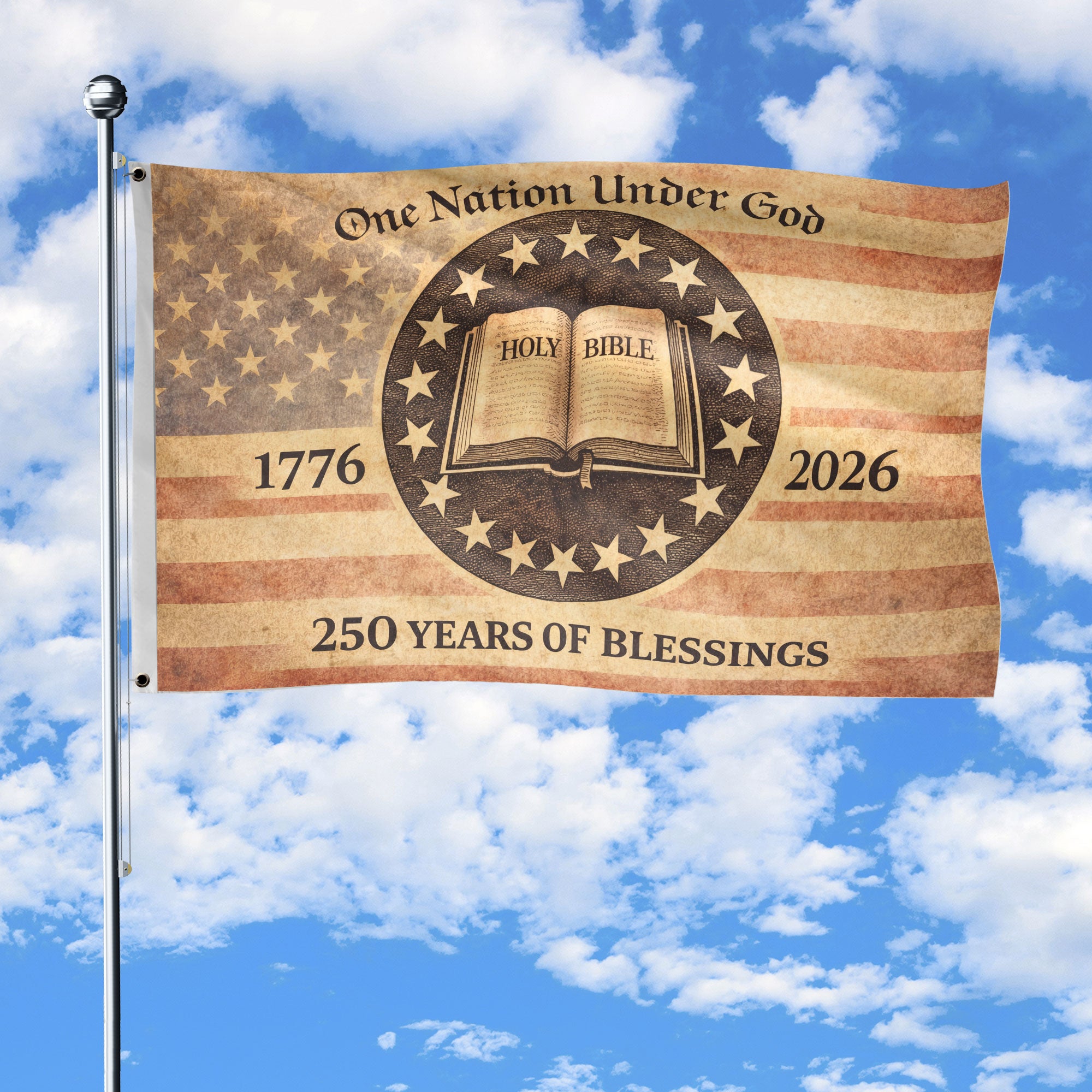 One Nation Under God Christian Patriotic 250th Anniversary Double Sided Flag 1776-2026