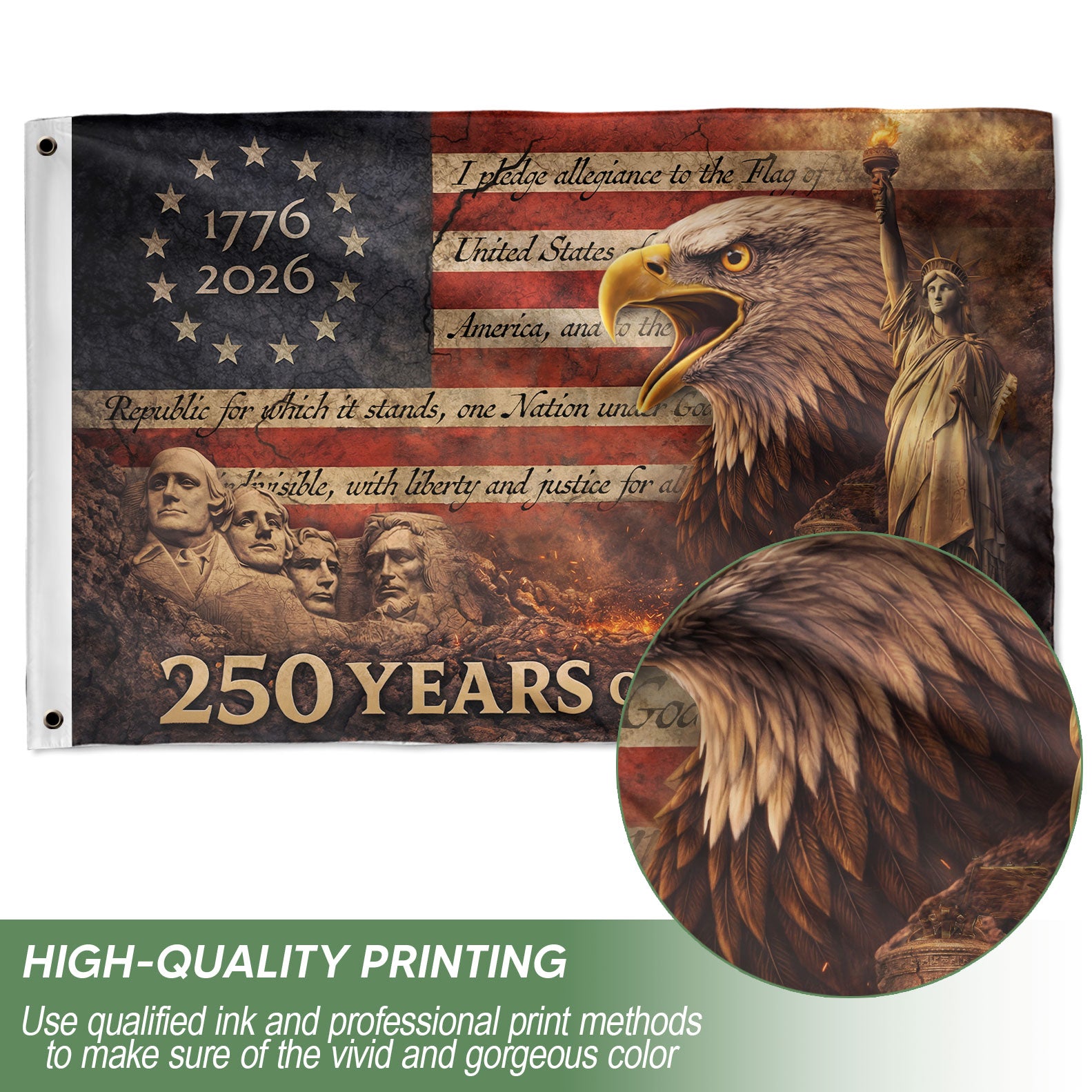 Patriotic House Flag 250 Years of Freedom Eagle Liberty Vintage American Outdoor Decor