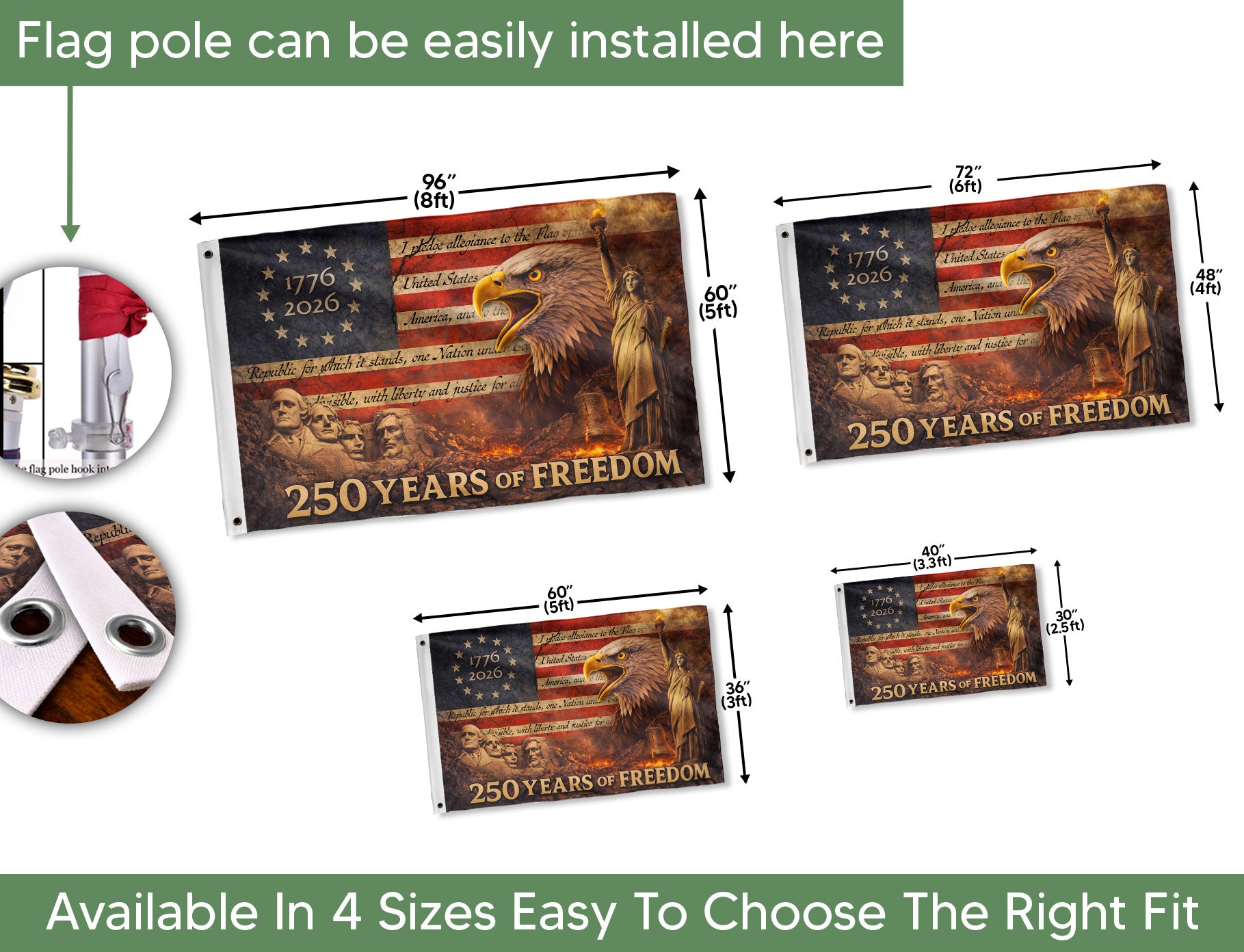 Patriotic House Flag 250 Years of Freedom Eagle Liberty Vintage American Outdoor Decor