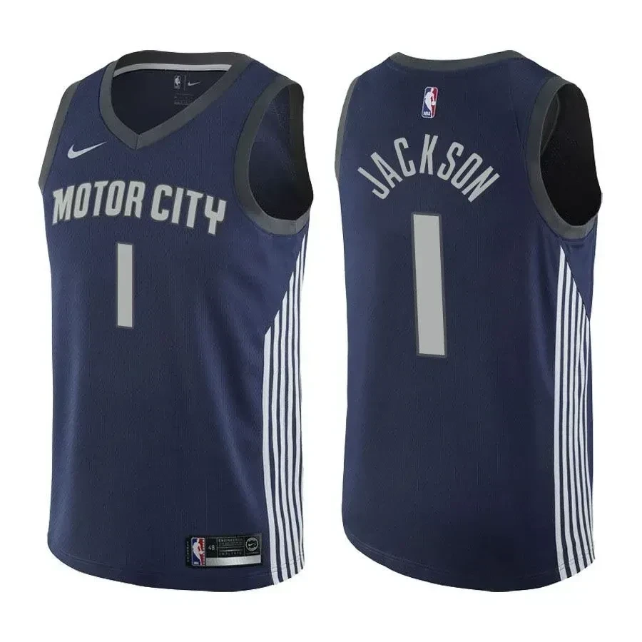 Pistons Reggie Jackson City Edition Navy Basketball Jersey Unisex Adult Sizes S-3XL