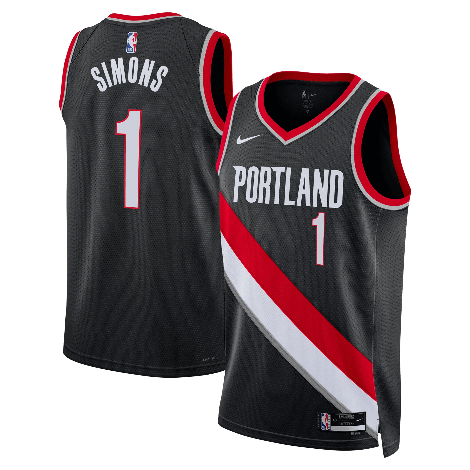 Portland Trail Blazers Anfernee Simons Swingman Jersey Black Youth S-3XL
