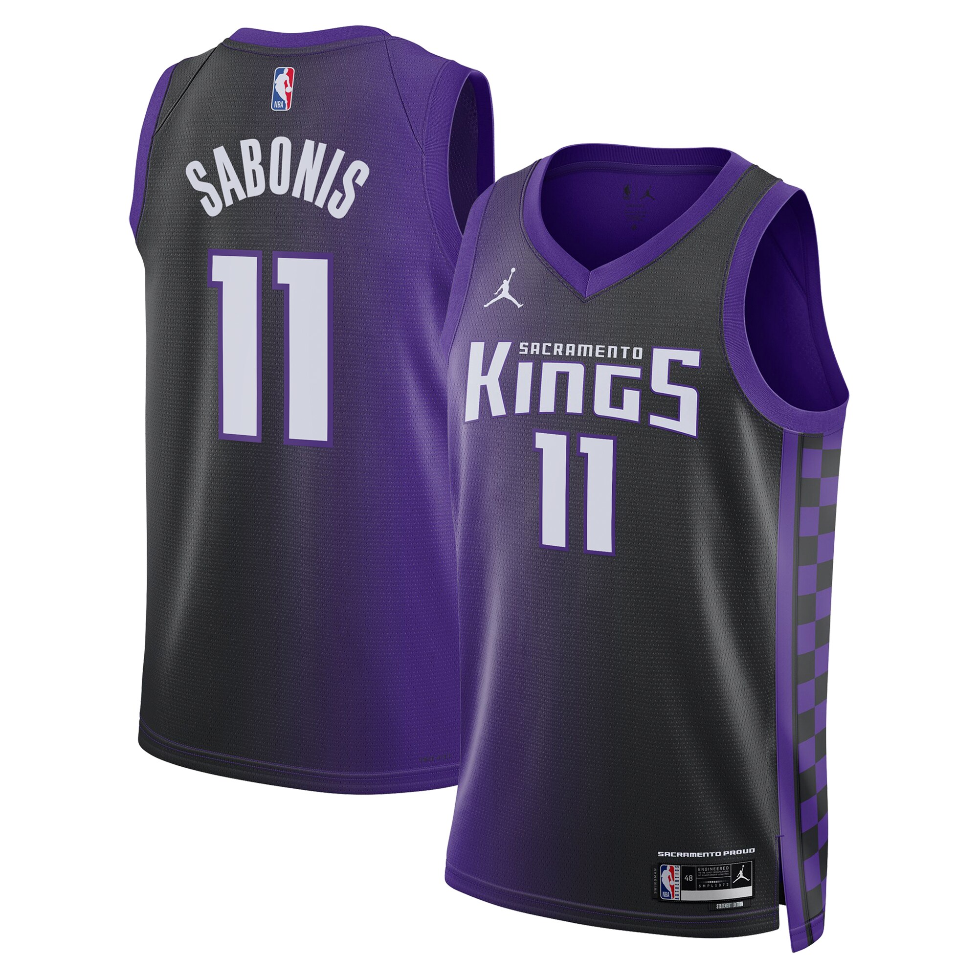 Sacramento Kings Jordan Brand Statement Edition Swingman Jersey Purple Domantas Sabonis Unisex