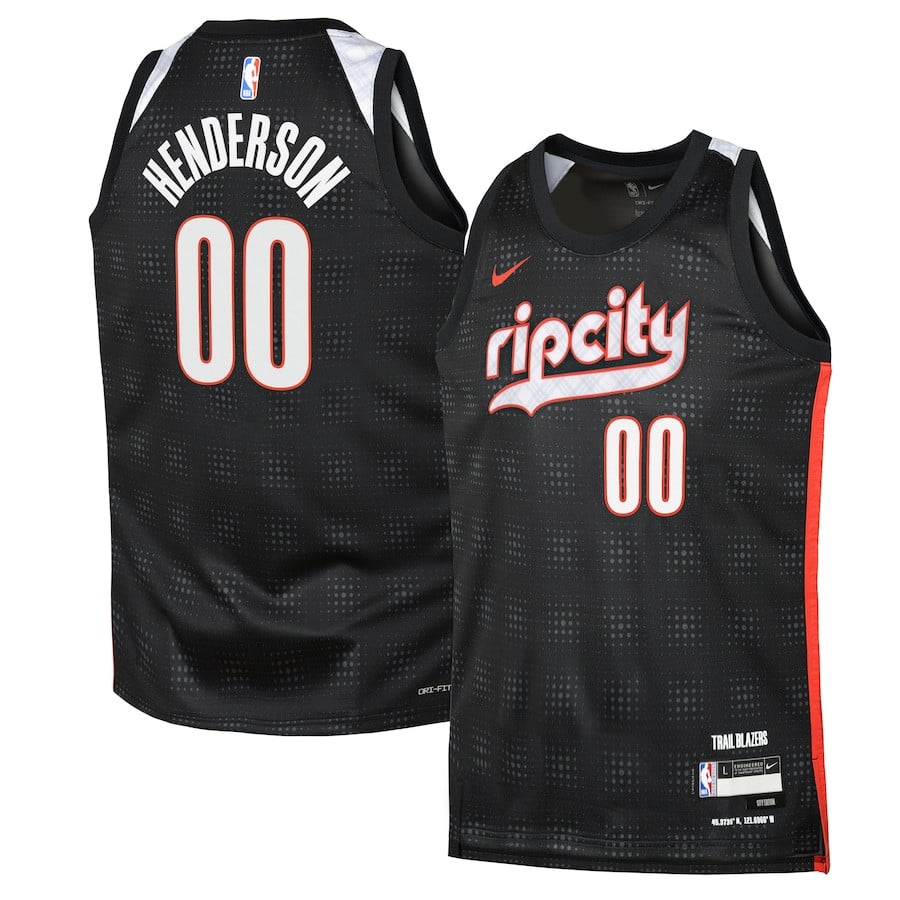 Scoot Henderson 00 Portland Trail Blazers 2024/25 Swingman Youth Jersey City Edition Black