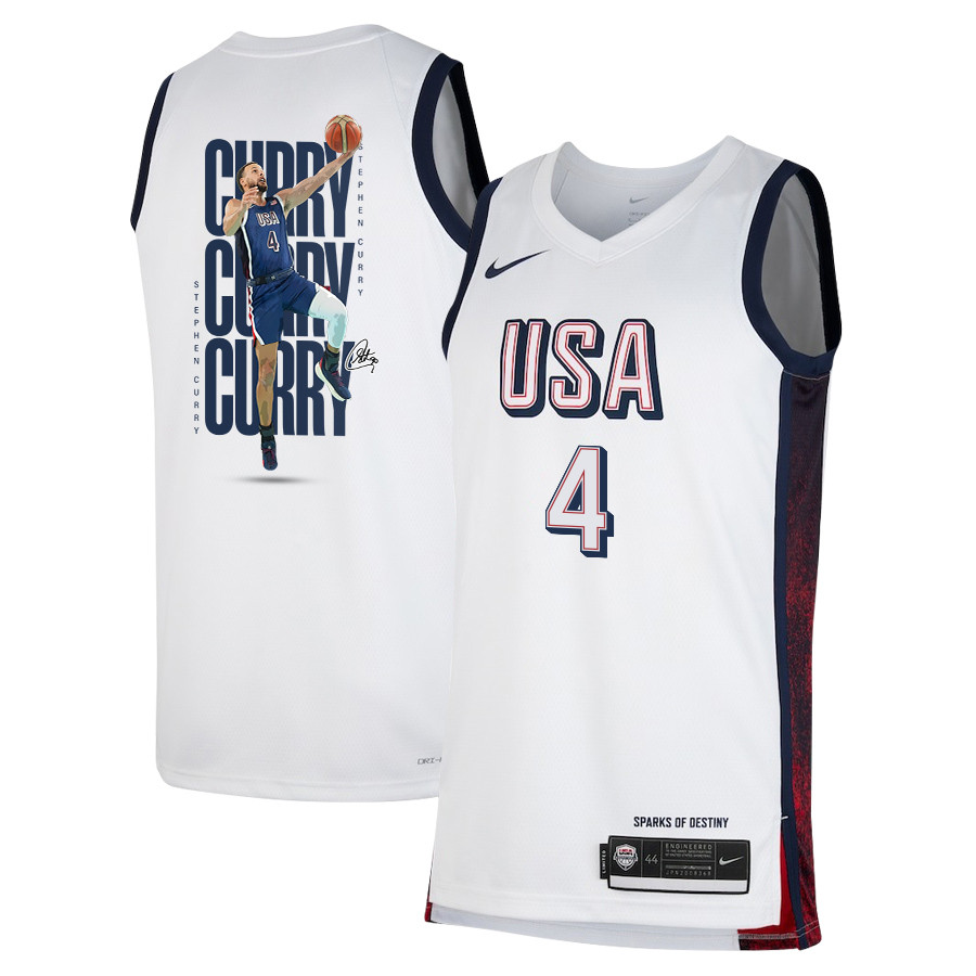 Stephen Curry 4 Key Player USA Basketball 2024 Swingman Jersey White Unisex Adult