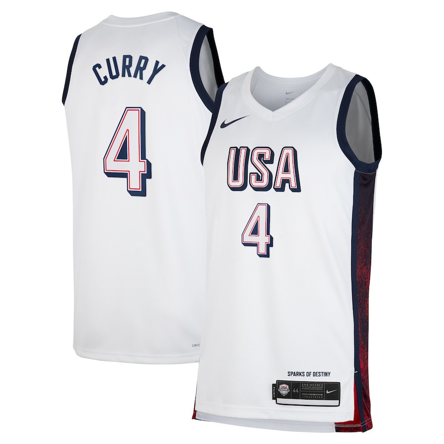 Stephen Curry 4 USA Basketball 2024 Swingman Player Jersey White Multicolor Unisex Adult Sizes S-3XL