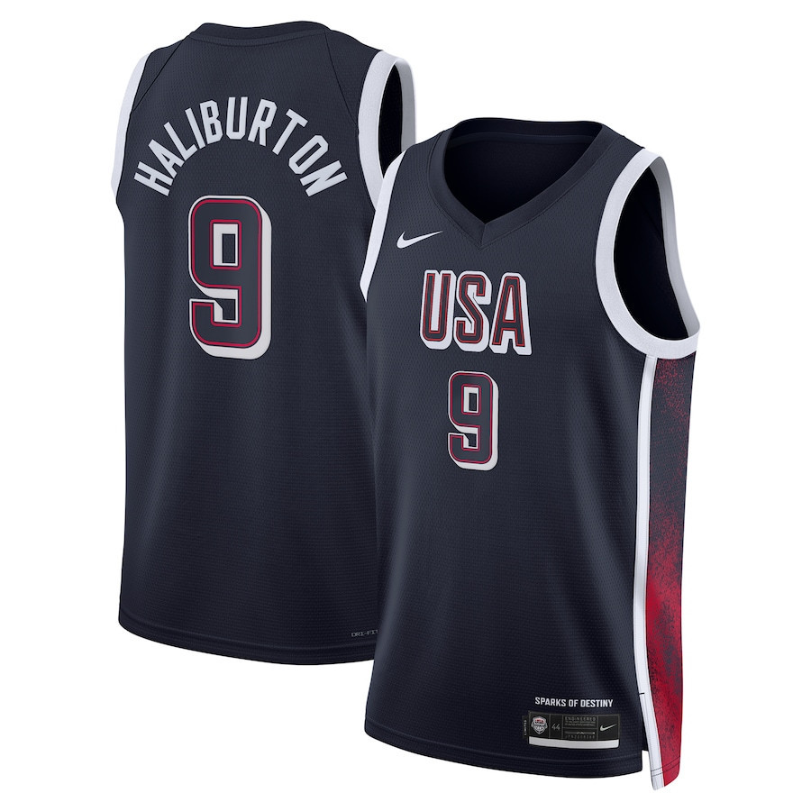 Tyrese Haliburton #9 USA Basketball 2024 Swingman Jersey Navy Multicolor Men's Unisex