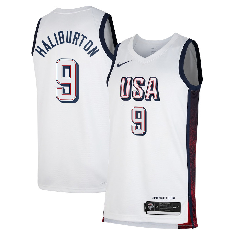 Tyrese Haliburton #9 USA Basketball 2024 Swingman Jersey White Men's Unisex