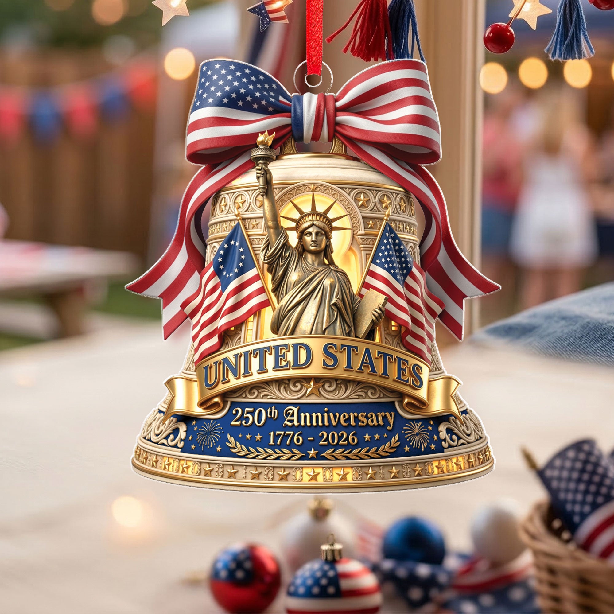 U.S. 250th Anniversary Acrylic Ornament - Statue of Liberty and Flags, 2026 Edition