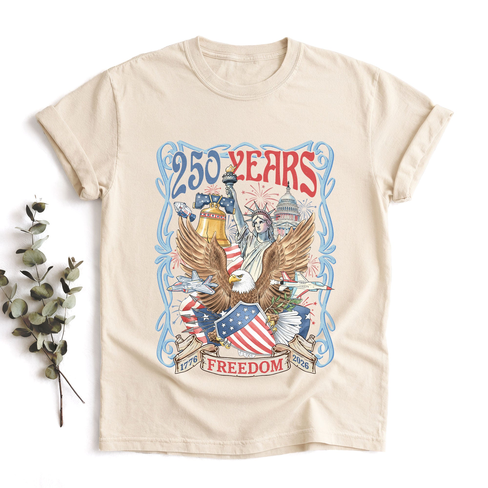 USA 250 Years of Freedom Retro Graphic T-Shirt - 1776 Independence Day 2026 Tee