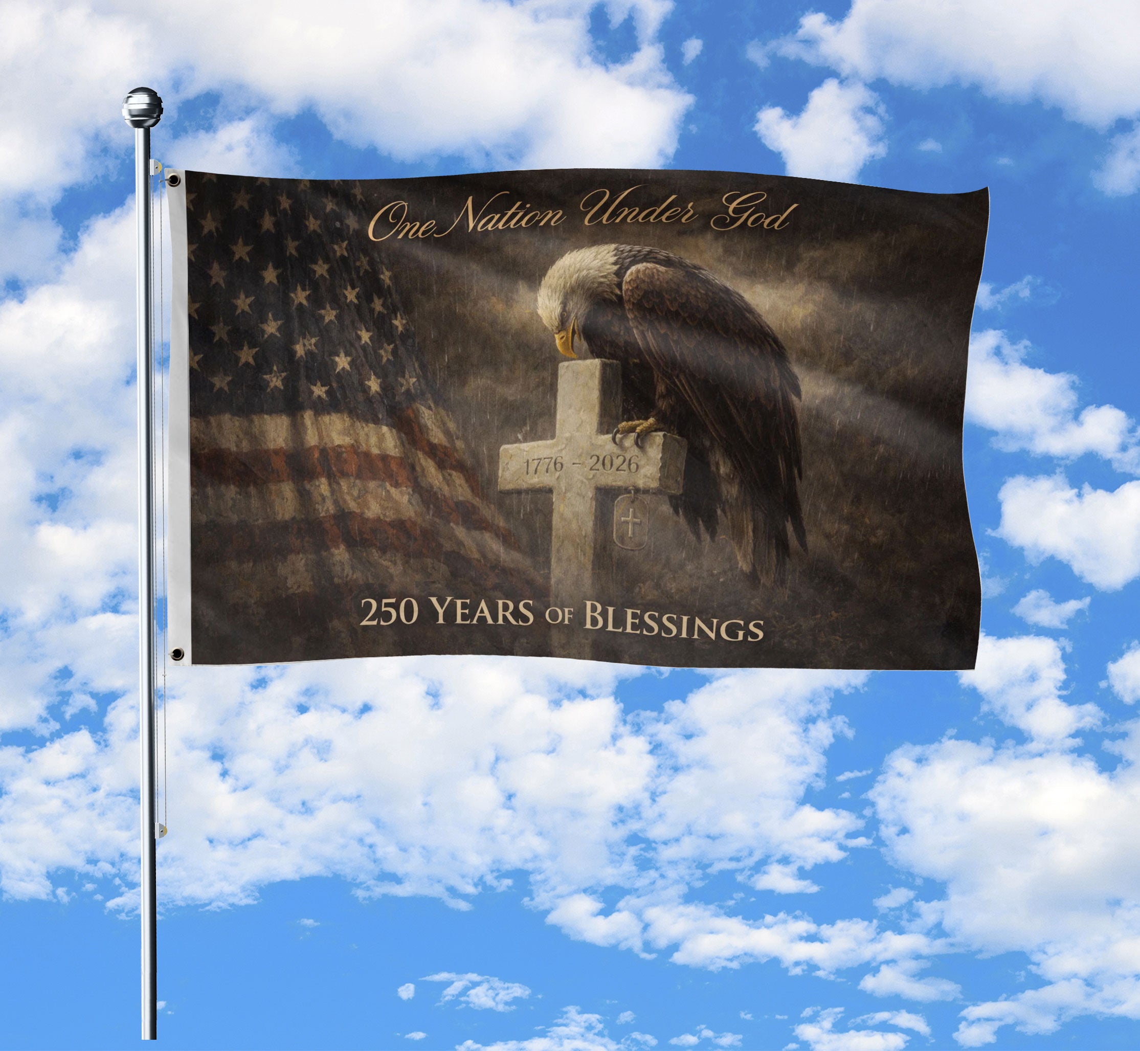 USA 250th Anniversary 1776-2026 Double Sided Flag Bald Eagle Cross Patriotic Christian Decor