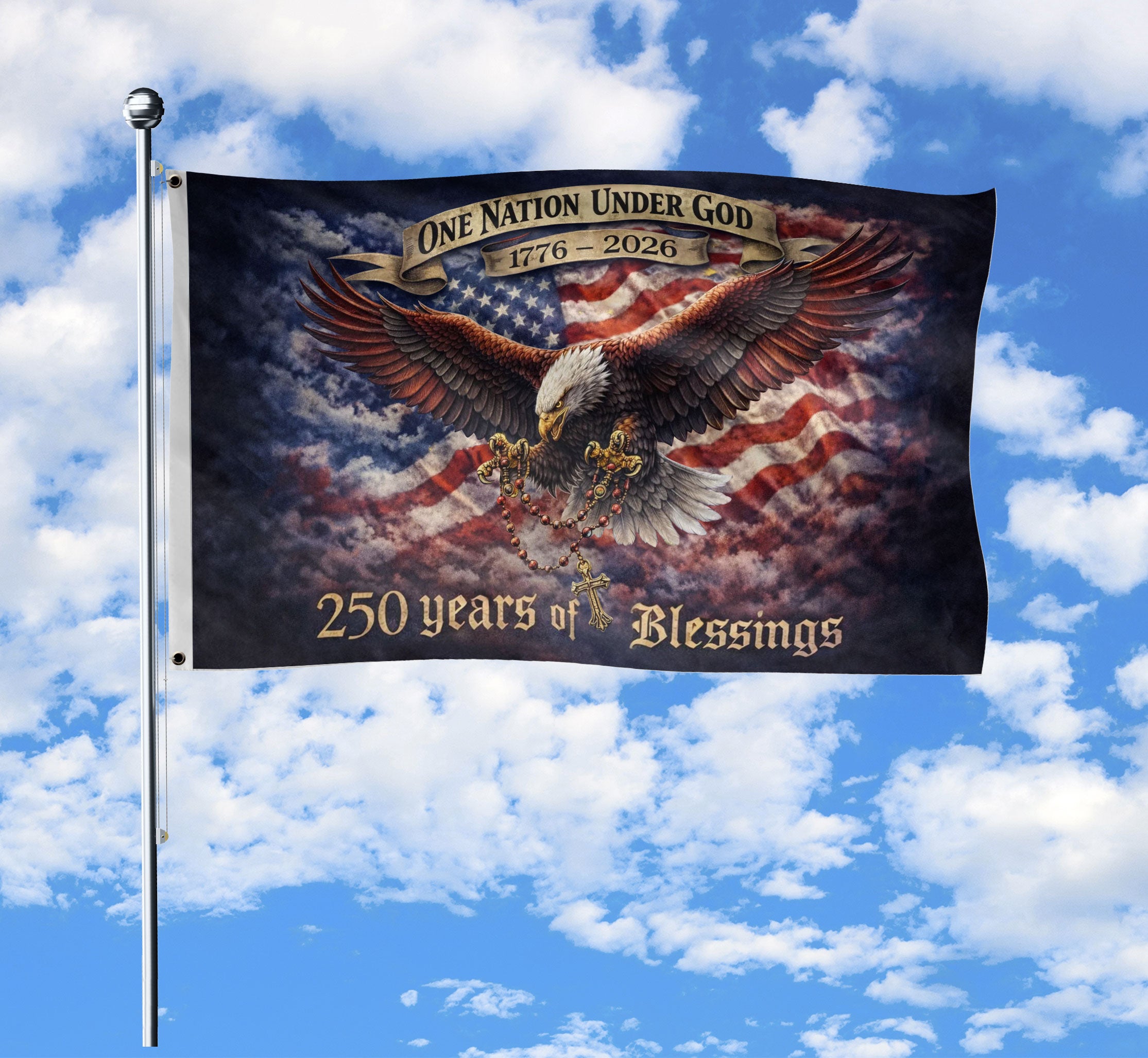 USA 250th Anniversary 1776-2026 Double Sided Flag Flying Eagle One Nation Under God