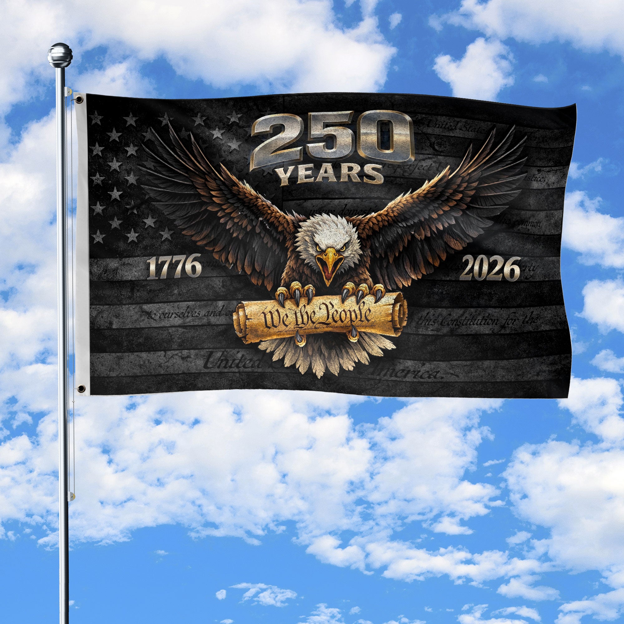 USA 250th Anniversary 1776-2026 Double Sided House Flag Vintage Bootleg Eagle We The People