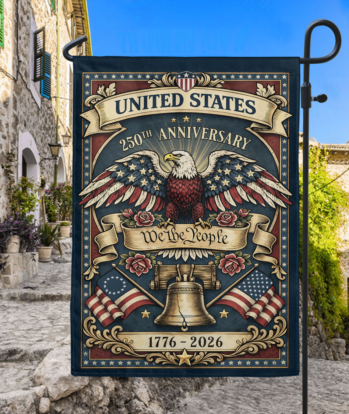USA 250th Anniversary 1776-2026 Garden Flag We The People Bald Eagle Liberty Bell Double Sided