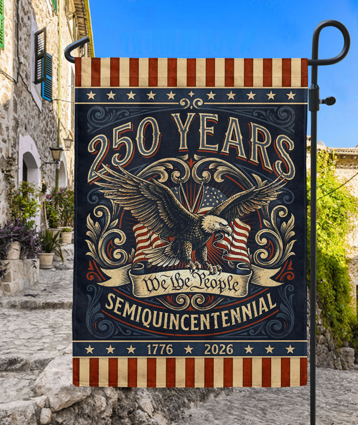USA 250th Anniversary 1776-2026 House Flag Retro We The People Bald Eagle Double Sided Polyester