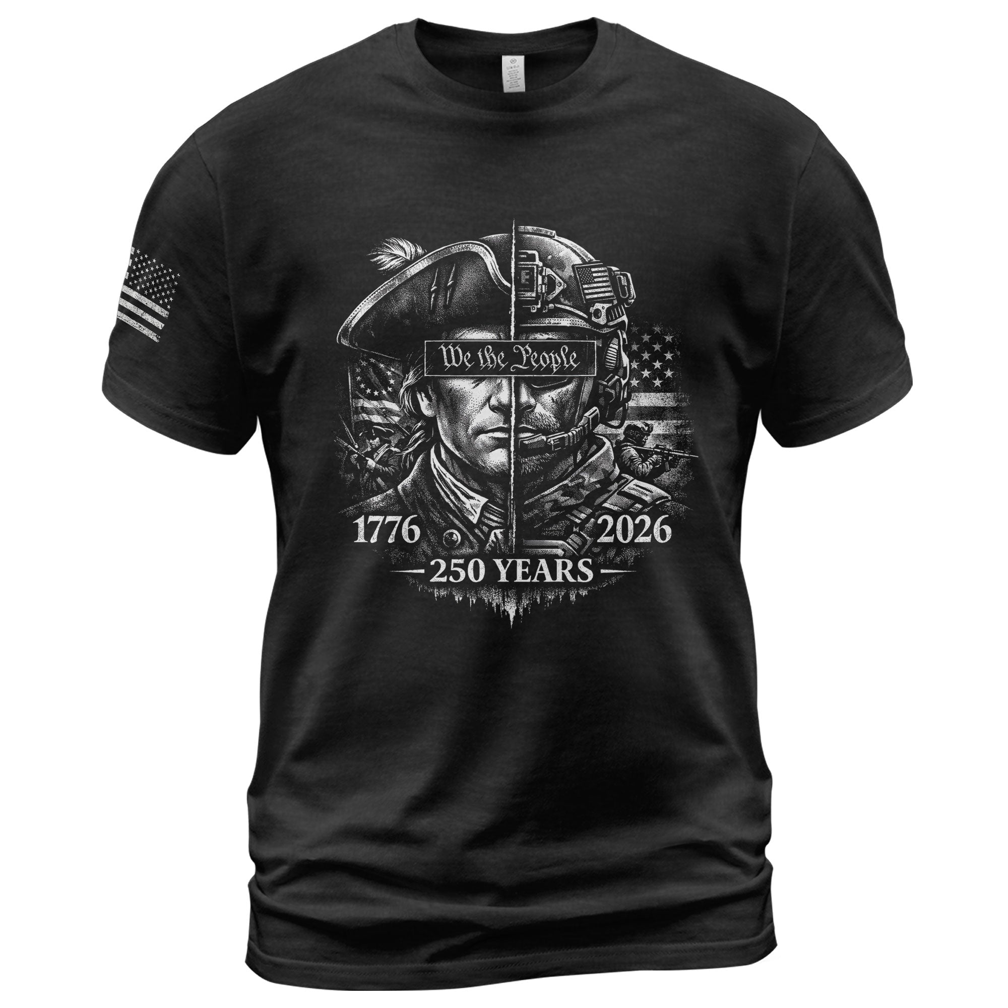 USA 250th Anniversary 1776-2026 T-Shirt Men's Revolutionary Modern Soldier We The People
