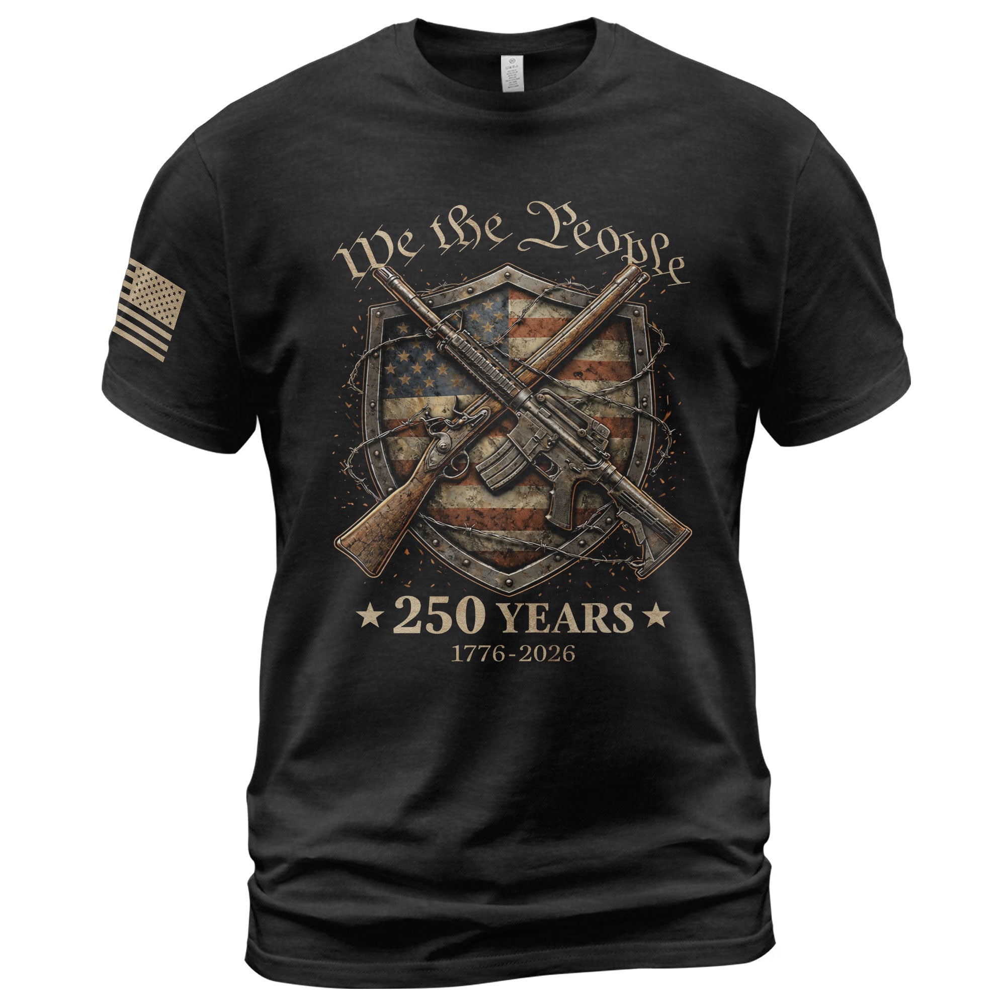 USA 250th Anniversary 1776-2026 We The People Shield Rifles Patriotic T-Shirt