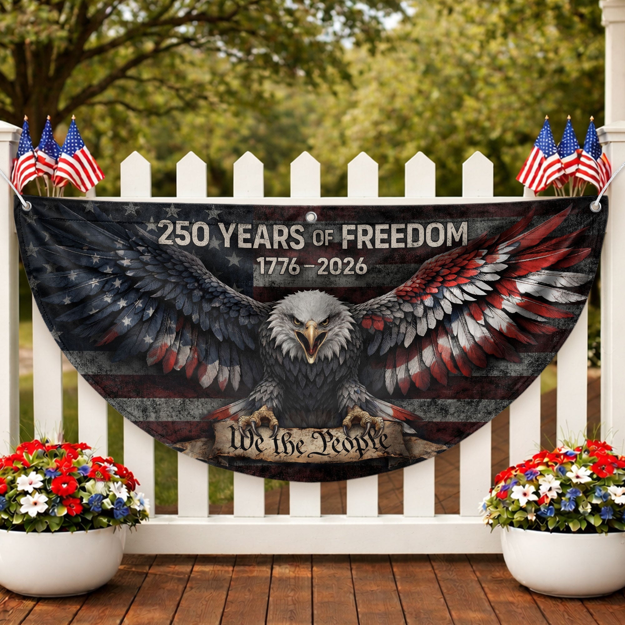 USA 250th Anniversary Fence Flag 1776-2026 American Eagle Patriotic Outdoor Banner